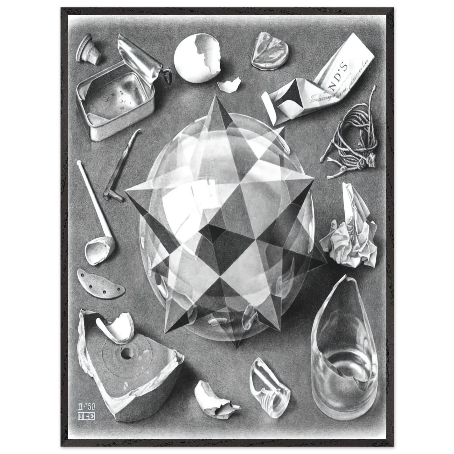 MC Escher - CONTRAST ORDER AND CHAOS Wall Art - 21x29.7 cm / 8x12" - Premium Wooden Framed Poster With Fine Art Paper - Black frame