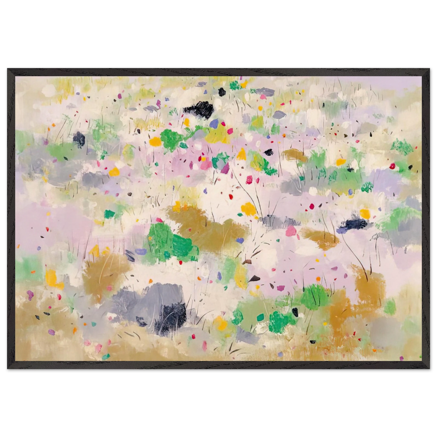 The Blooming Mountain - Abstract Expressionism Ink and wash painting - Wu Guanzhong 70x100 cm / 28x40 inches Framed Art Print – Black Wooden Frame