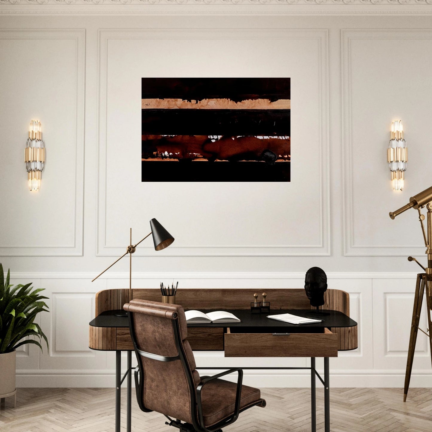 B-Walnut Stain - 2004 - Pierre Soulages Brushed Aluminum Print - 70x100 cm / 28x40 inches | Pierre Soulages Aluminum Print | Pierre Soulages Prints
