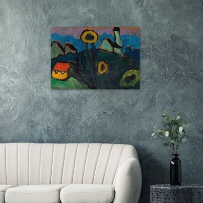 LANDSCHAFT MIT SONNENBLUMEN 1910 - Gabriele Munter Brushed Aluminum Print - 70x100 cm / 28x40 inches | Gabriele Munter Aluminum Print | Gabriele Munter Prints
