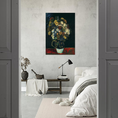 Still Life Vase with Zinnias - Vincent van Gogh Brushed Aluminum Print - 70x100 cm / 28x40 inches | Vincent van Gogh Aluminum Print | Vincent van Gogh Prints