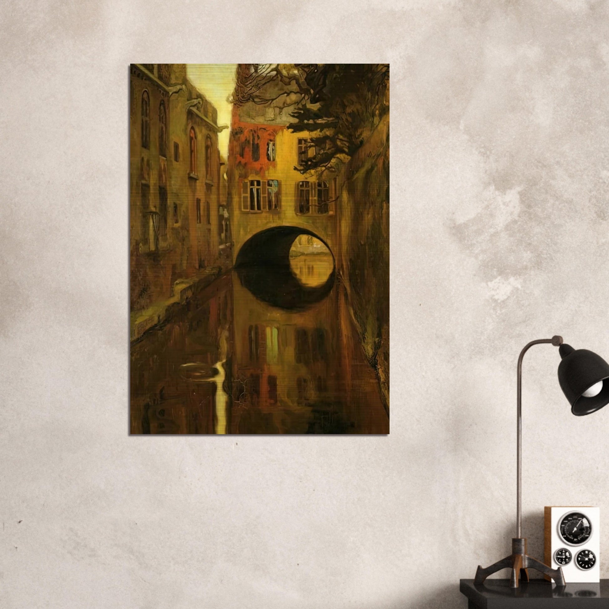 HOUSE OVER THE BRIDGE - Diego Rivera Brushed Aluminum Print - 70x100 cm / 28x40 inches | Diego Rivera Aluminum Print | Diego Rivera Prints