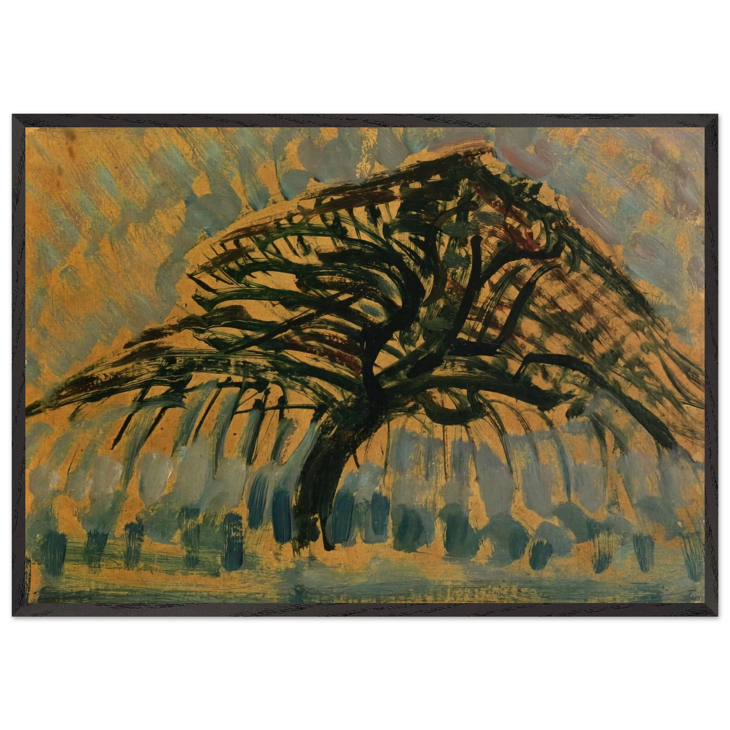 Study for Blue Apple Tree Series - Piet Mondrian 70x100 cm / 28x40 inches Framed Art Print – Black Wooden Frame