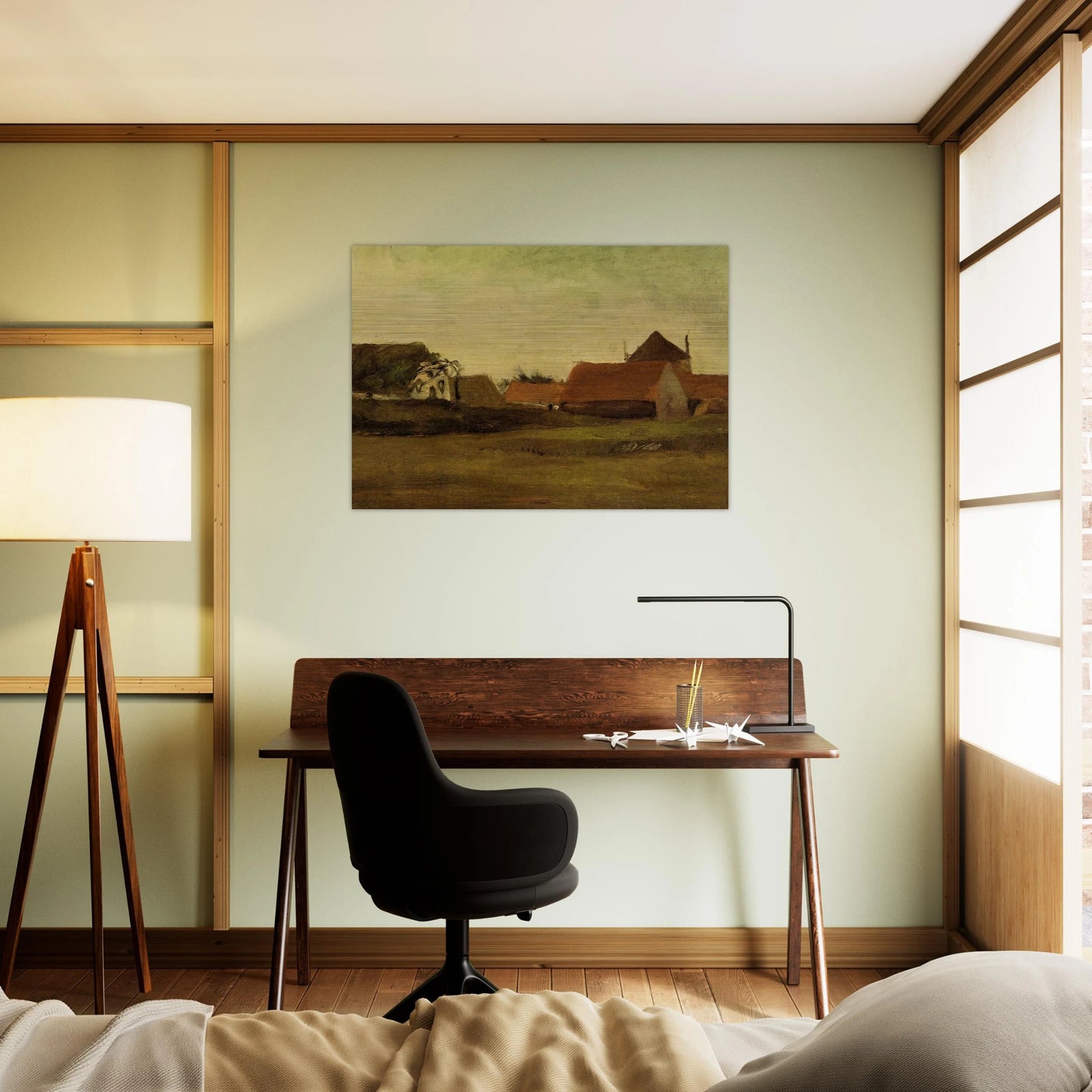 Farmhouses in Loosduinen near The Hague at Twilight - Vincent van Gogh Brushed Aluminum Print - 70x100 cm / 28x40 inches | Vincent van Gogh Aluminum Print | Vincent van Gogh Prints
