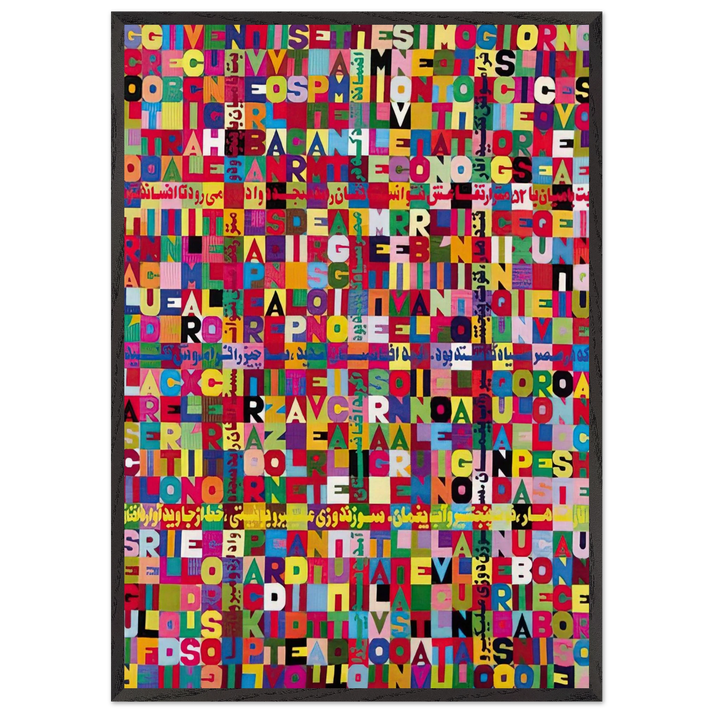 OGGI VENISETESIMO GIORNO UNDICESIMO MESE ANNO MILLENOVEIOOO ANTOTO ALIGHIERO E BOETTI ALLAMATO - Alighiero Boetti 70x100 cm / 28x40 inches Framed Art Print – Black Wooden Frame