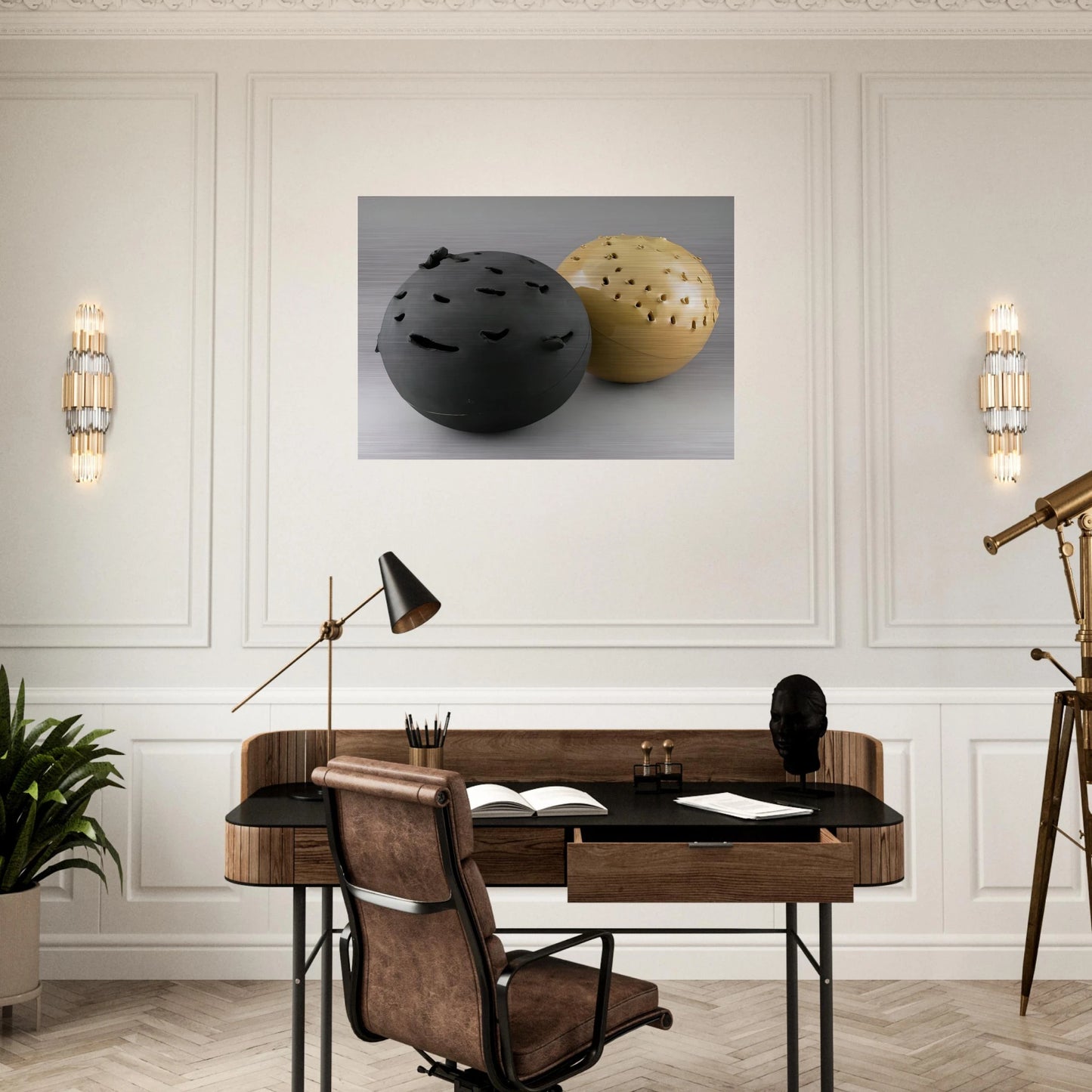 Sphere - 1957 - Lucio Fontana Brushed Aluminum Print - 70x100 cm / 28x40 inches | Lucio Fontana Aluminum Print | Lucio Fontana Prints