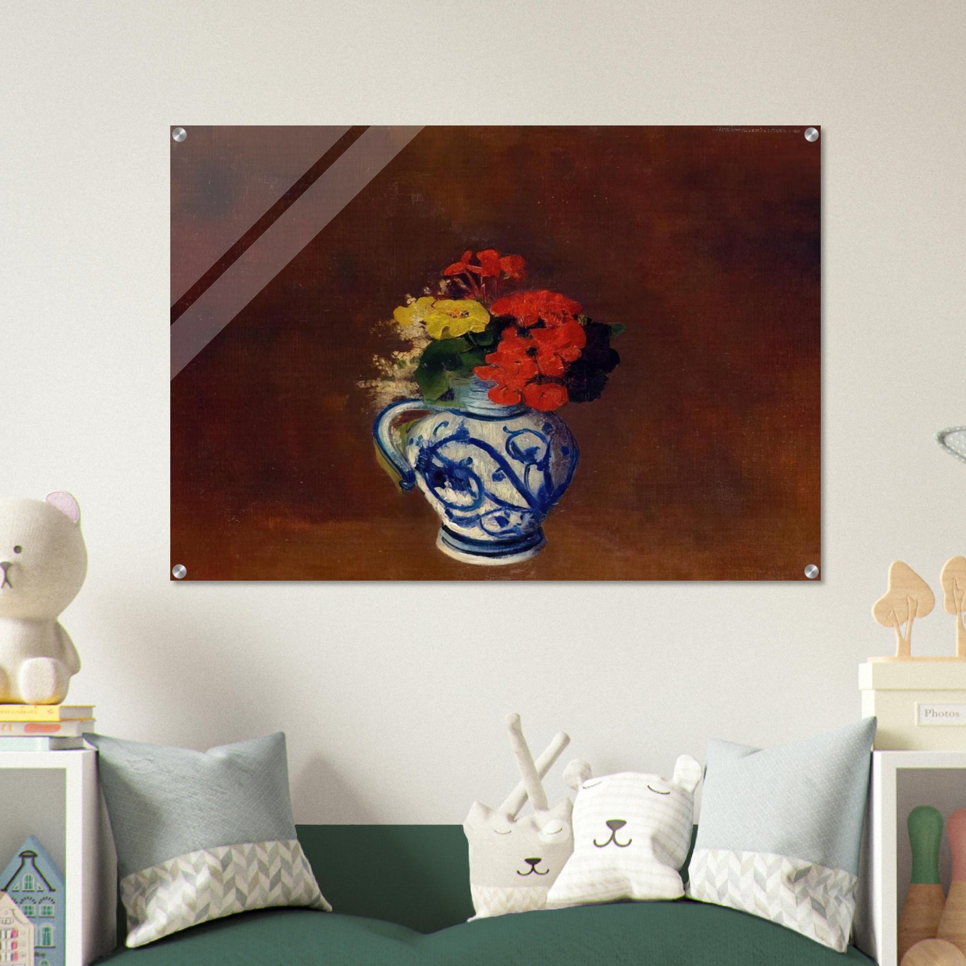 GERANIUMS AND OTHER FLOWERS IN A STONEWARE VASE - Odilon Redon Acrylic Print - 70x100 cm / 28x40″ inches