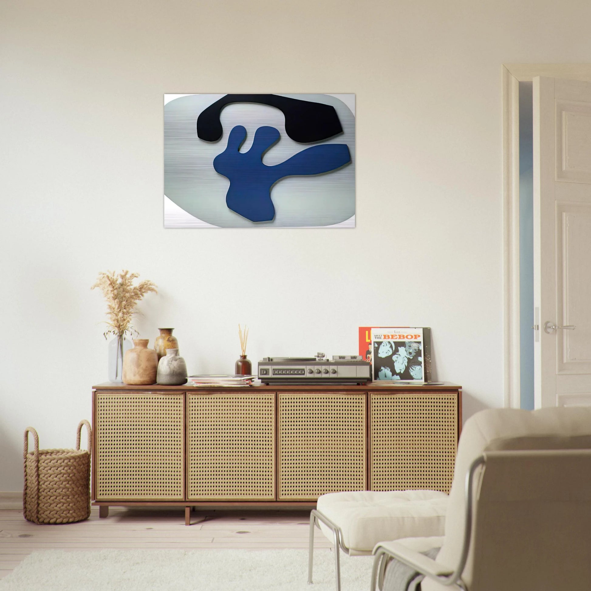 Overturned Blue Shoe With Two Heels Under a Black Vault - Jean Arp Brushed Aluminum Print - 70x100 cm / 28x40 inches | Jean Arp Aluminum Print | Jean Arp Prints