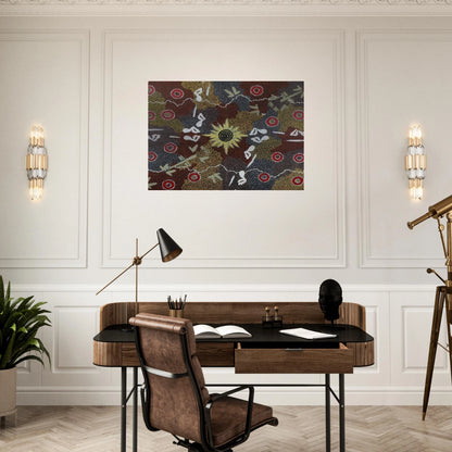 Frog and Kangaroo Dreaming - Native Art - Clifford Possum Tjapaltjarri Brushed Aluminum Print - 70x100 cm / 28x40 inches | Clifford Possum Tjapaltjarri Aluminum Print | Clifford Possum Tjapaltjarri Prints
