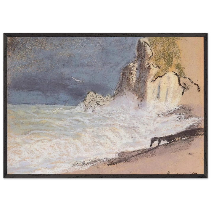 The Manneport Etretat - Amont Cliff Rough Weather - claude monet 70x100 cm / 28x40 inches Framed Art Print – Black Wooden Frame