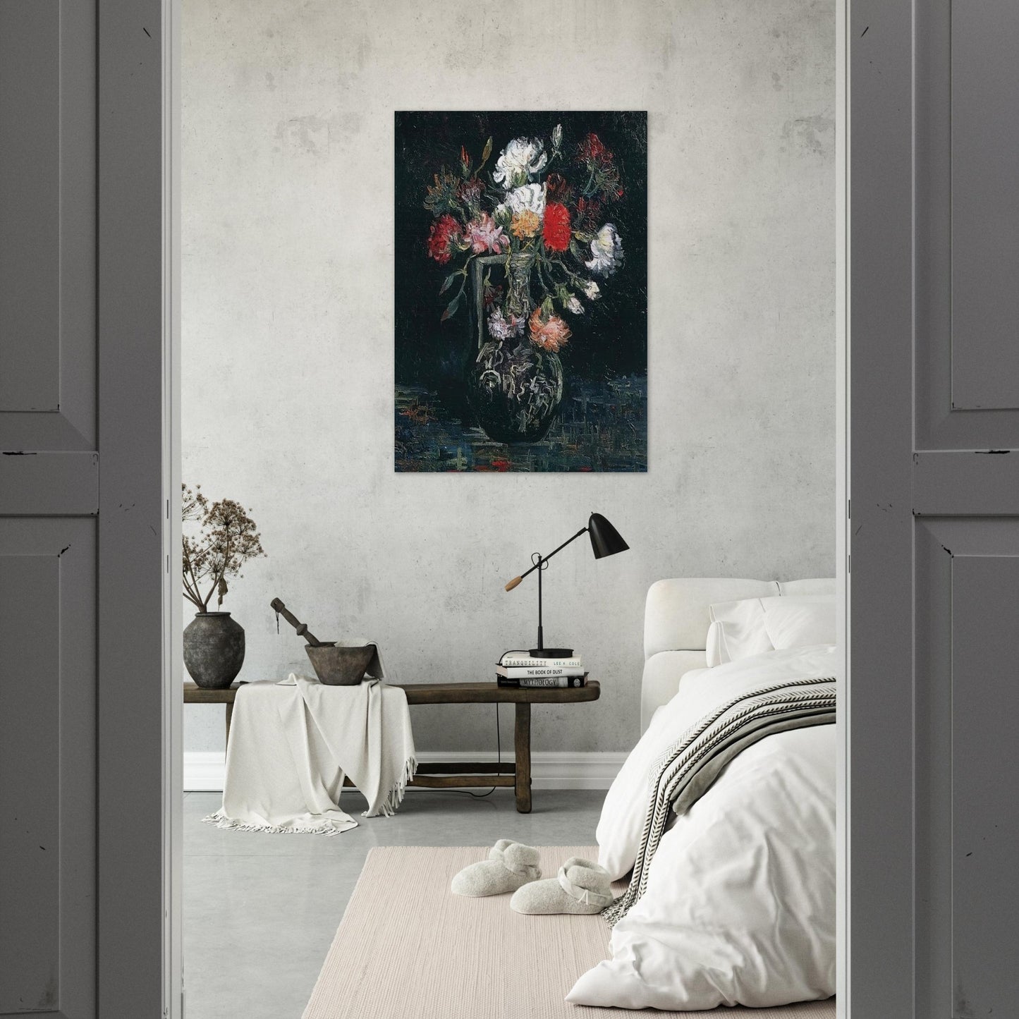 Vase with White and Red Carnations - Vincent van Gogh Brushed Aluminum Print - 70x100 cm / 28x40 inches | Vincent van Gogh Aluminum Print | Vincent van Gogh Prints