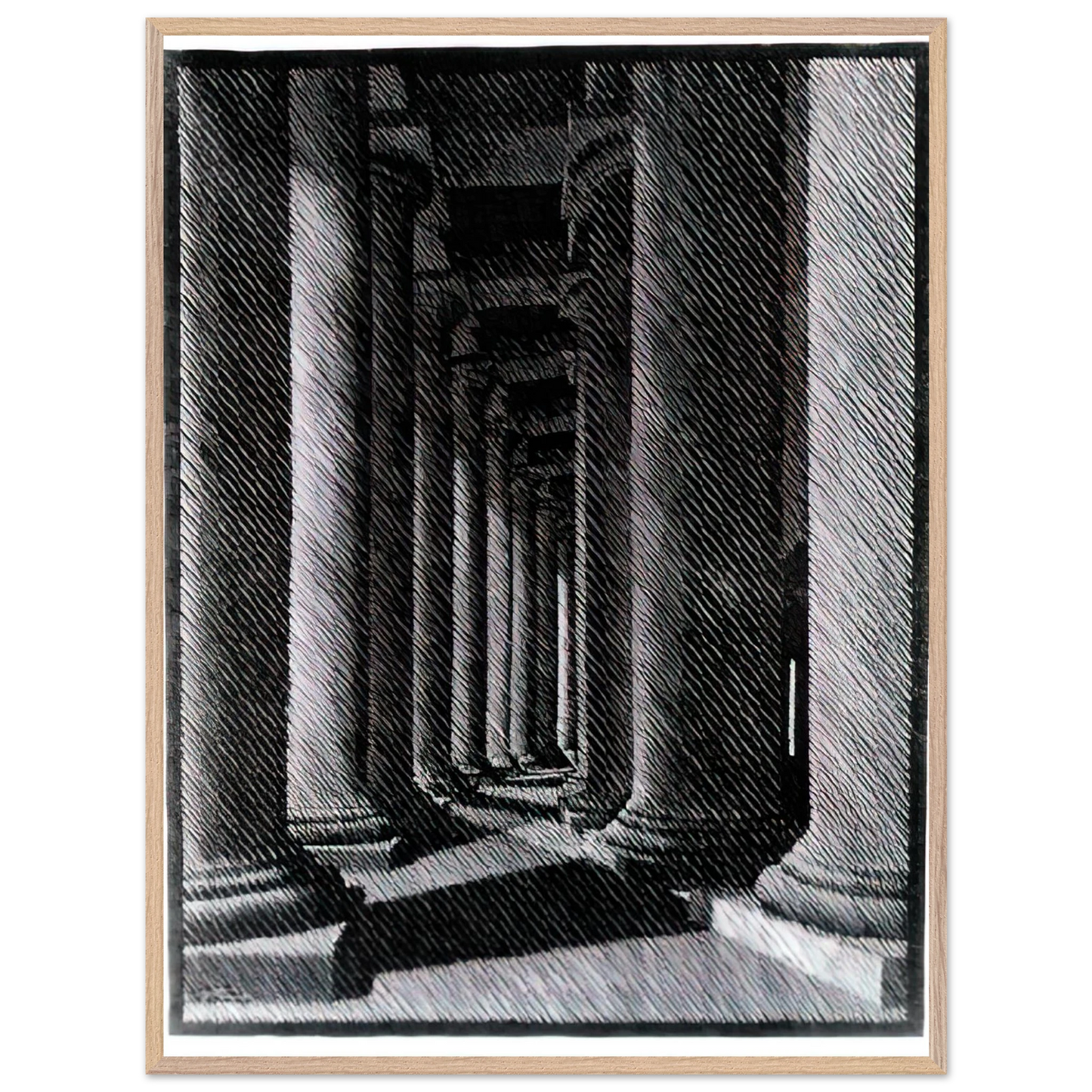 MC Escher - NOCTURNAL ROME COLONADE OF ST PETER S Wall Art - 30x40 cm / 12x16 inches - Premium Wooden Framed Poster With Fine Art Paper - White frame