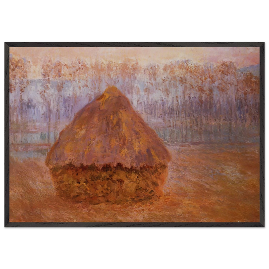 Grainstack in Winter Misty Weather - claude monet 70x100 cm / 28x40 inches Framed Art Print – Black Wooden Frame