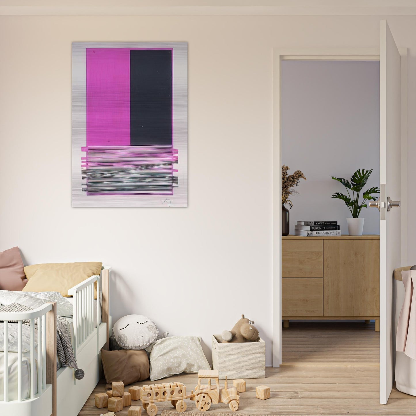ABSTRACT COMPOSITION WITH SILVER AND MAGENTA 1970 - Jesus Rafael Soto Brushed Aluminum Print - 70x100 cm / 28x40 inches | Jesus Rafael Soto Aluminum Print | Jesus Rafael Soto Prints