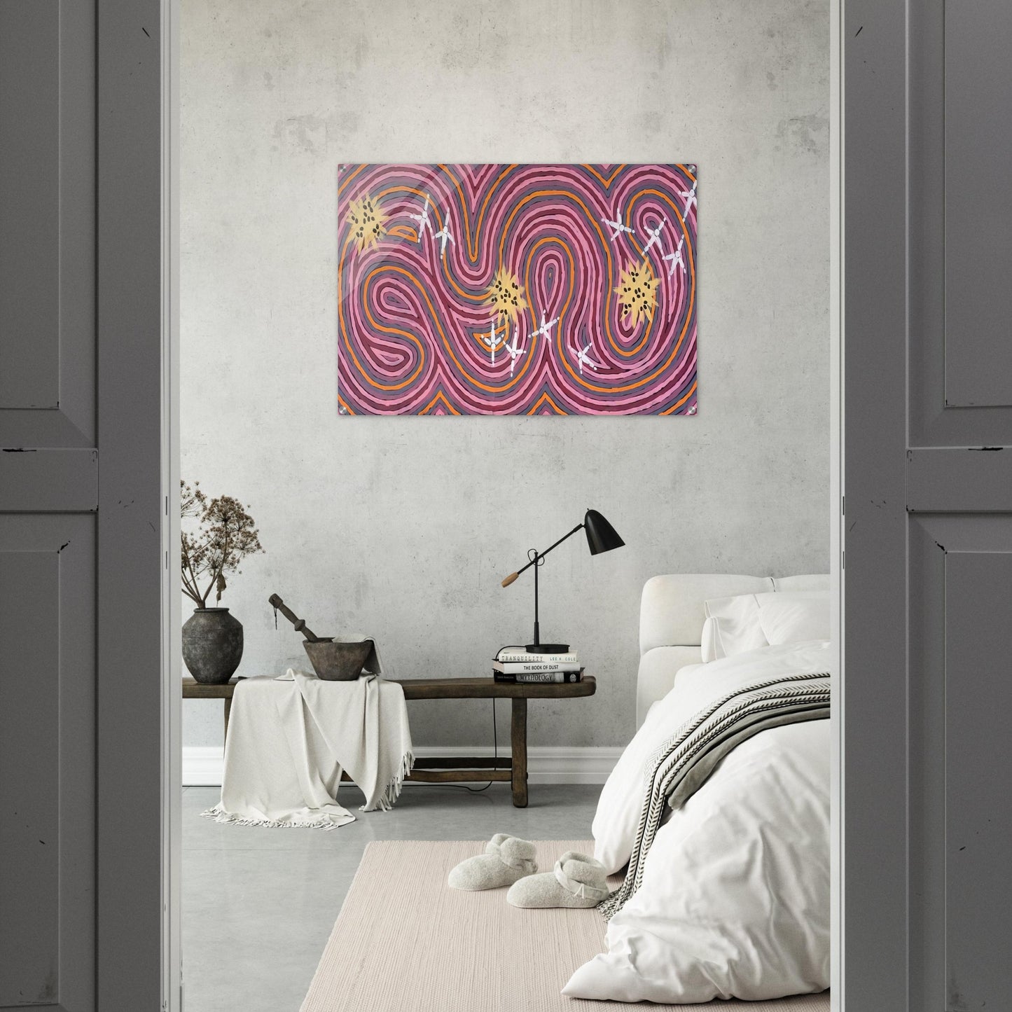 Worm Dreaming - 1996 - Clifford Possum Tjapaltjarri Acrylic Print - 70x100 cm / 28x40″ inches | Clifford Possum Tjapaltjarri Wall Art | Clifford Possum Tjapaltjarri Prints