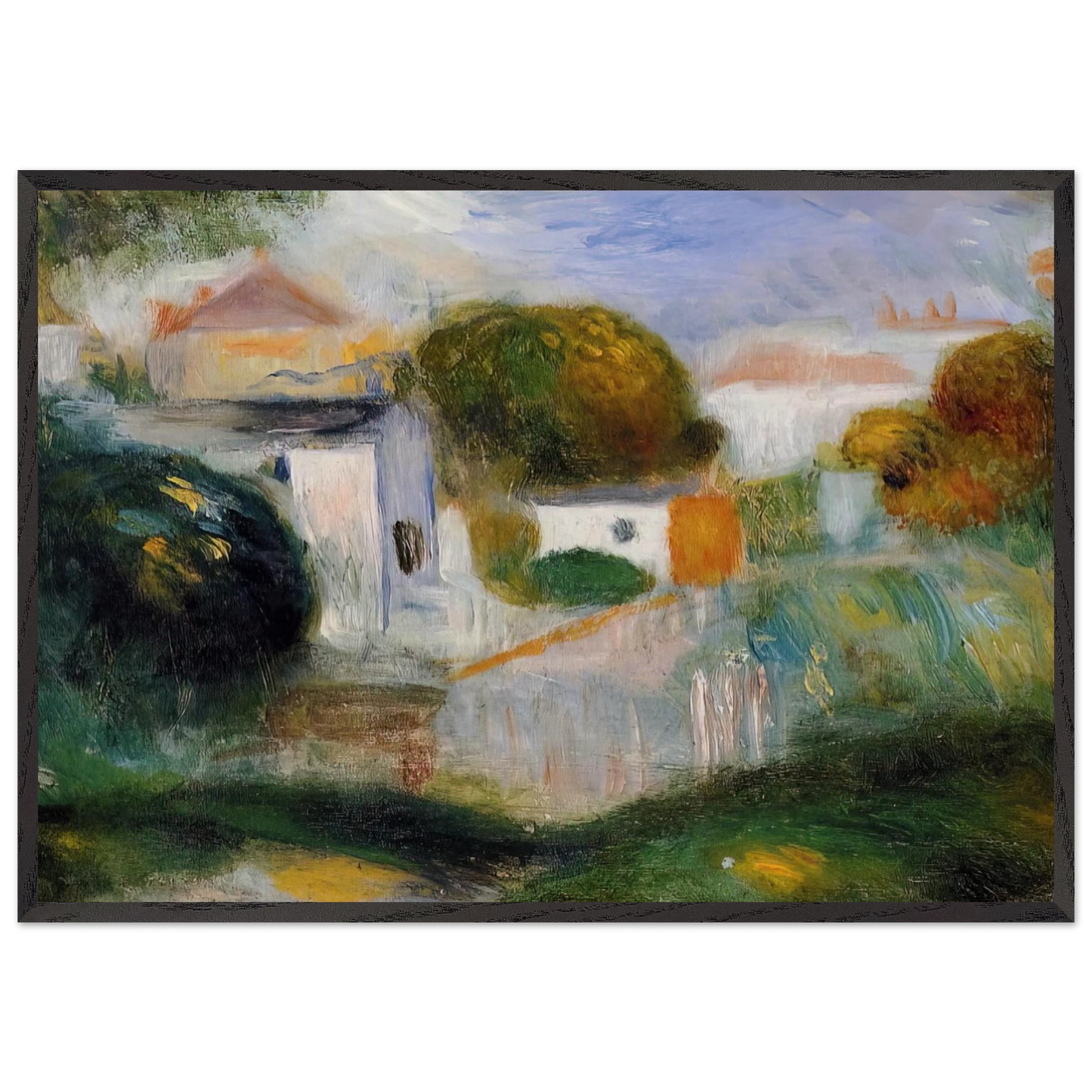 Houses in the Trees - Pierre-Auguste Renoir 70x100 cm / 28x40 inches Framed Art Print – Black Wooden Frame