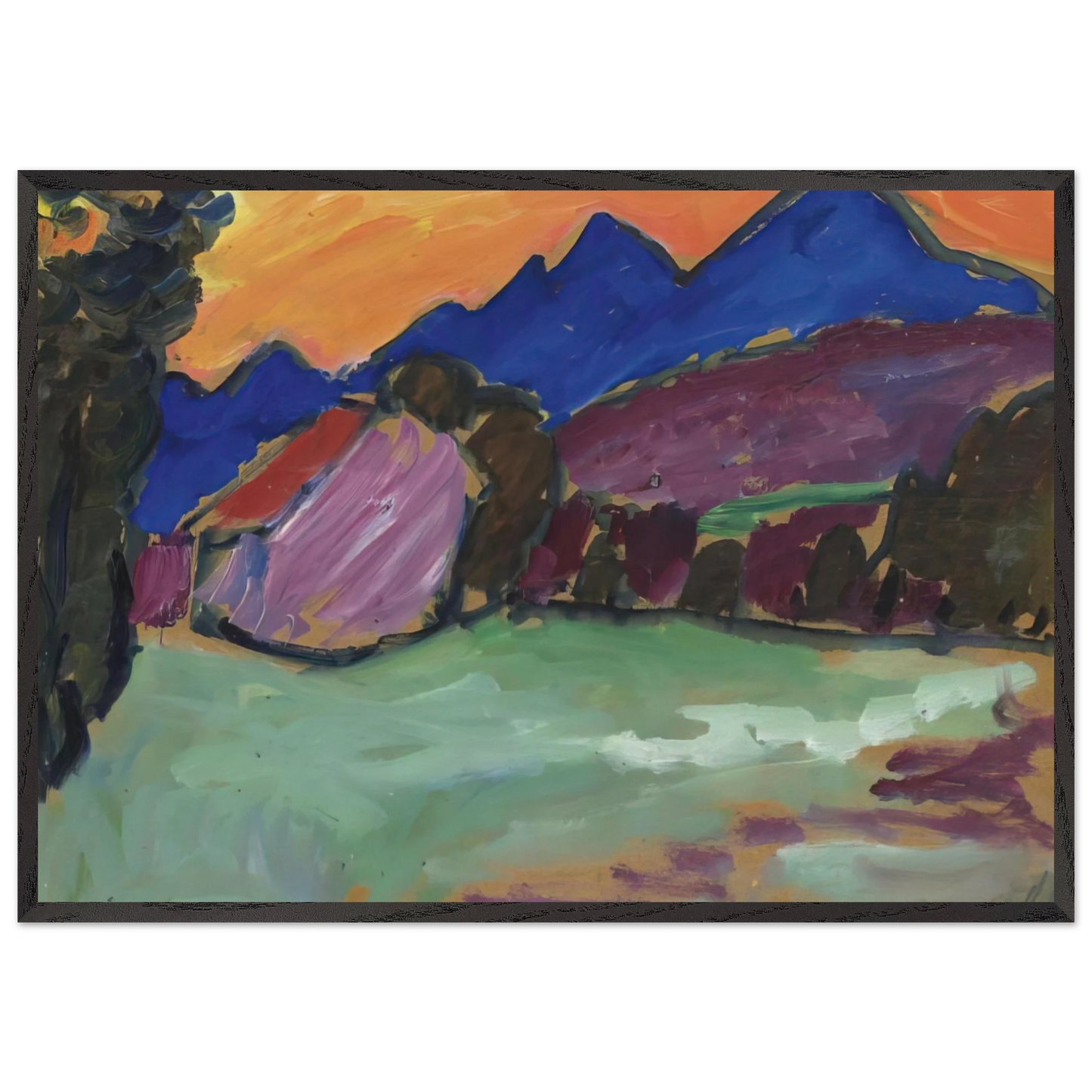 ROTER ABEND BLAUE BERGE 1910 - Alexej von Jawlensky 70x100 cm / 28x40 inches Framed Art Print – Black Wooden Frame