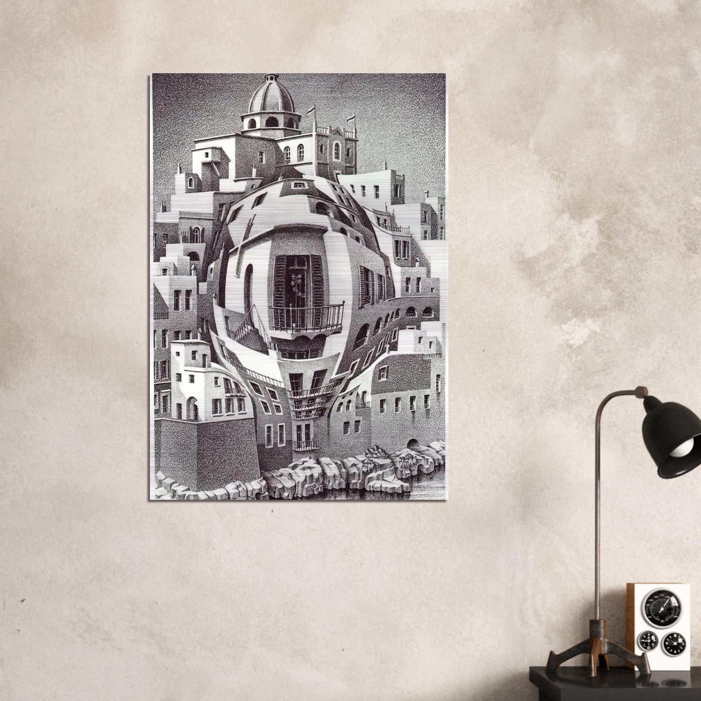 BALCONY - MC Escher Brushed Aluminum Print - 70x100 cm / 28x40 inches | MC Escher Aluminum Print | MC Escher Prints | Maurits Cornelis Escher Prints