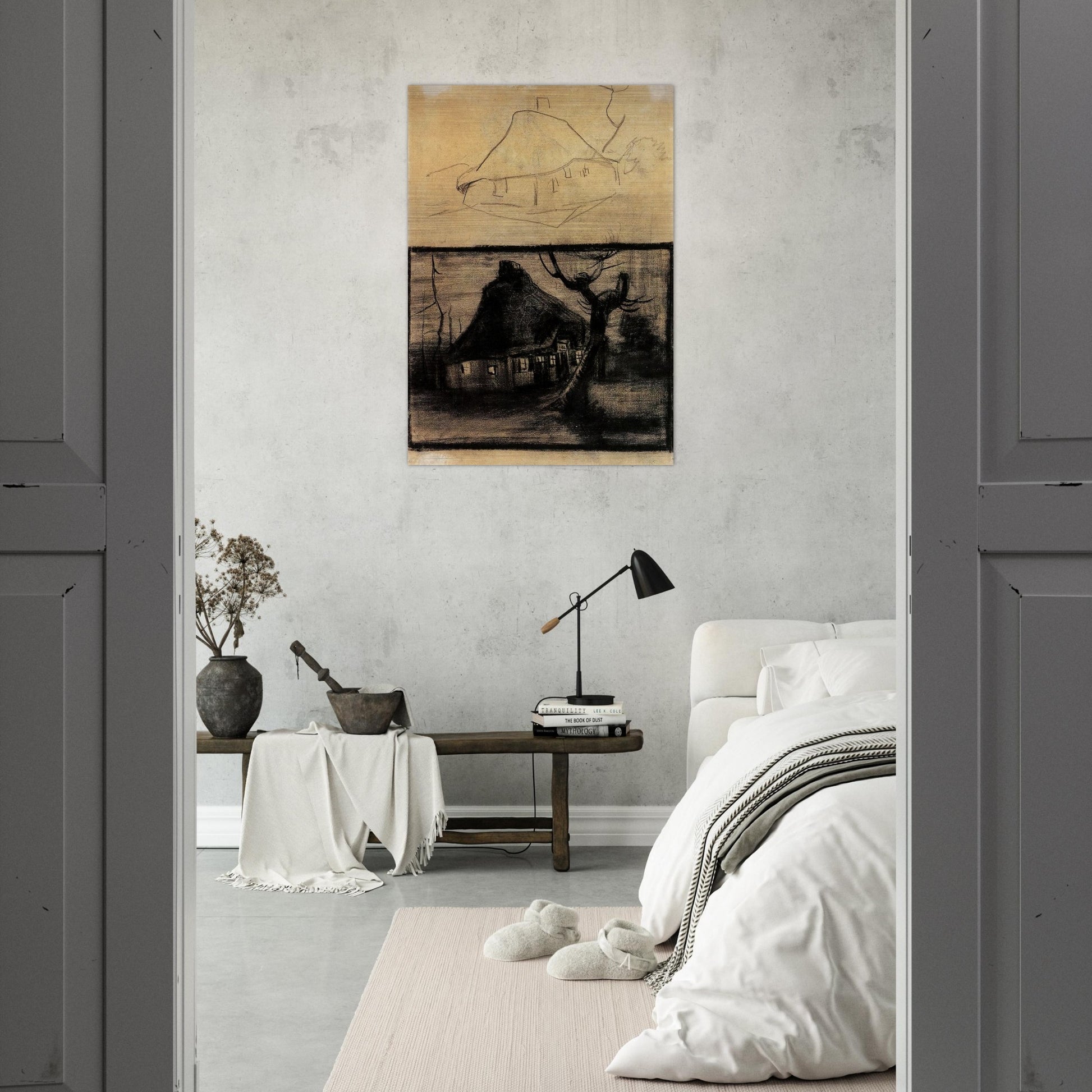 Two Studies of a Cottage - Vincent van Gogh Brushed Aluminum Print - 70x100 cm / 28x40 inches | Vincent van Gogh Aluminum Print | Vincent van Gogh Prints