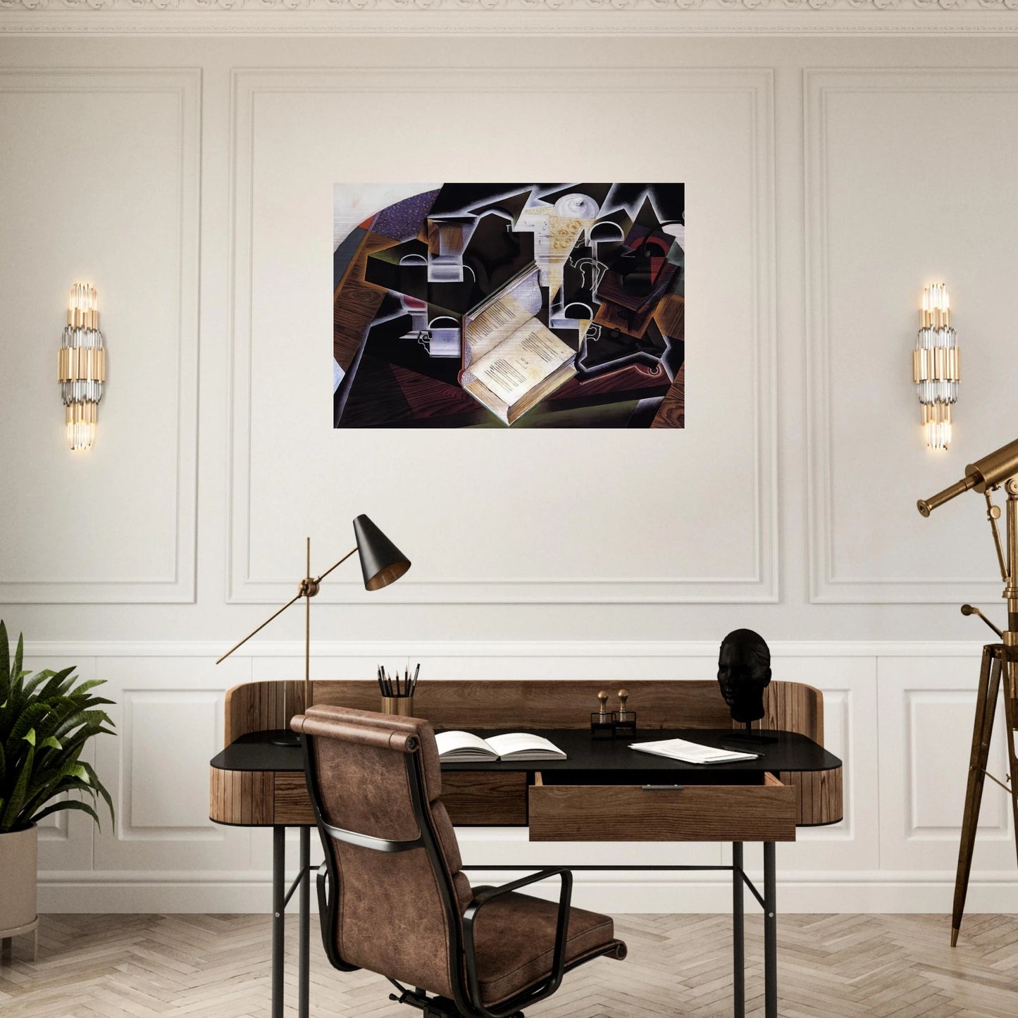 BOOK PIPE AND GLASSES - Juan Gris Brushed Aluminum Print - 70x100 cm / 28x40 inches | Juan Gris Aluminum Print | Juan Gris Prints