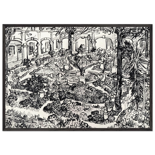 The Courtyard of the Hospital at Arles - Vincent van Gogh 70x100 cm / 28x40 inches Framed Art Print – Black Wooden Frame