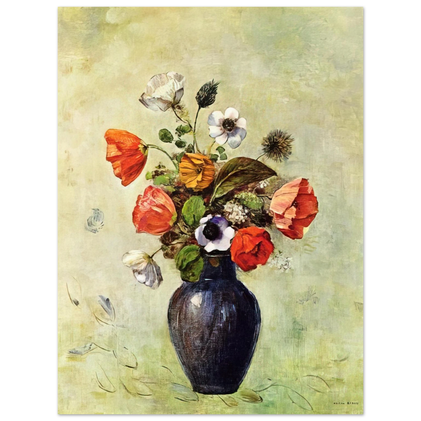 Odilon Redon - ANEMONES AND POPPIES IN A VASE  75x100 cm / 30x40inches Fine Art Poster