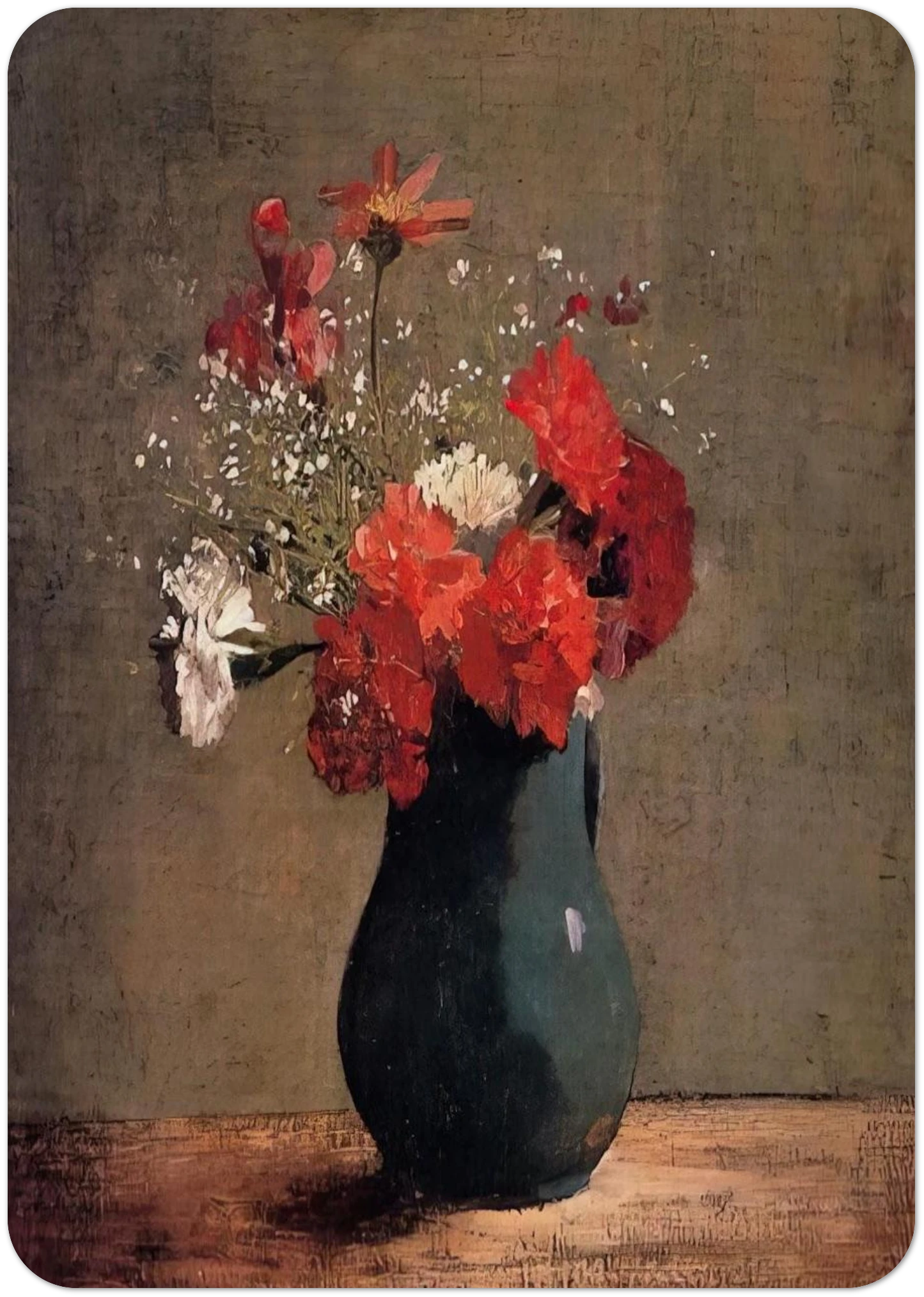 CARNATIONS AND BABY S BREATH IN A GREEN PITCHER By Odilon Redon Pack of 10 Post Cards | Odilon Redon Post Cards | A6 (10.5 x 14.8 cm) - 4.1 x 5.8 inches