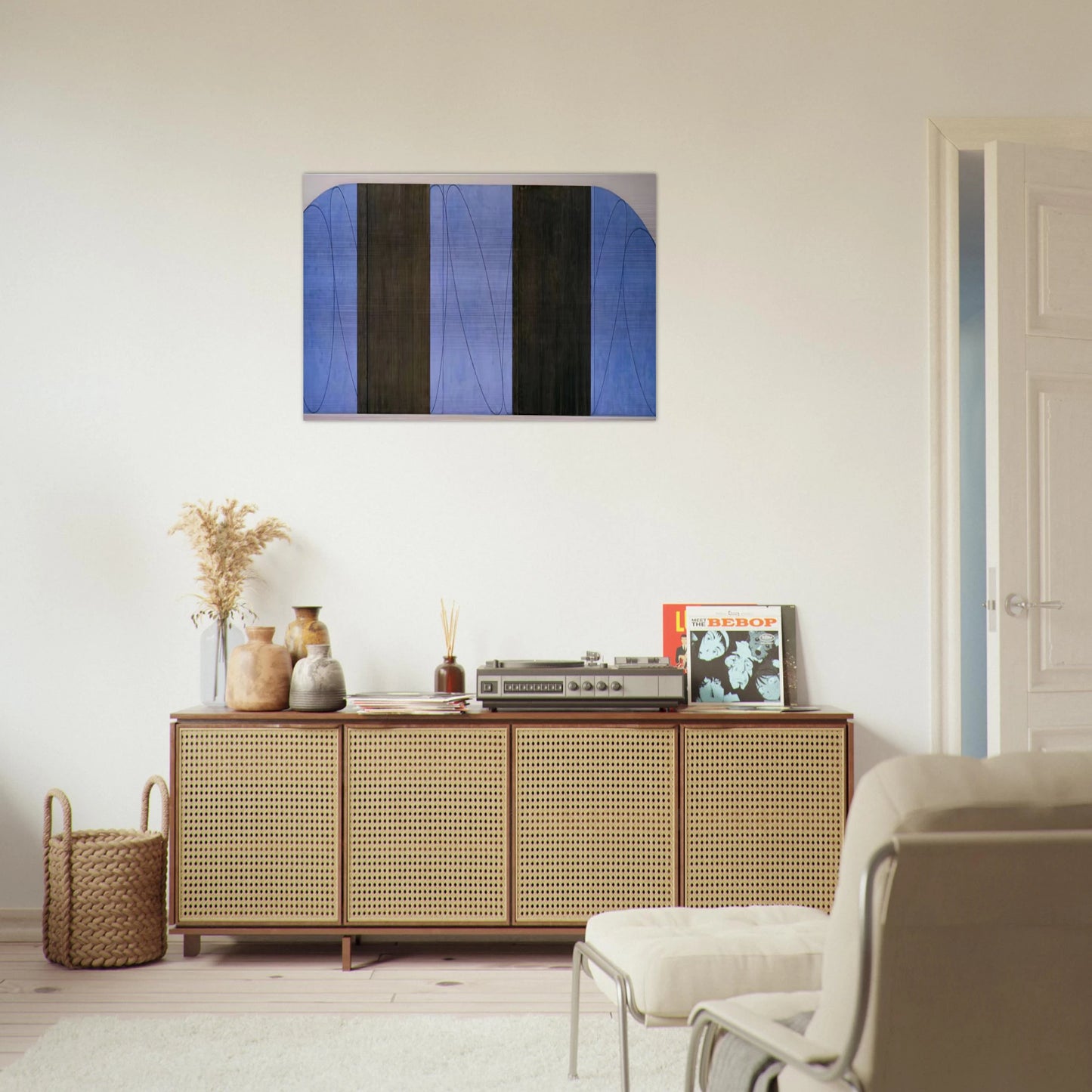 BLUE BLACK FIVE PANEL ZONE PAINTING 1998 - Robert Mangold Brushed Aluminum Print - 70x100 cm / 28x40 inches | Robert Mangold Aluminum Print | Robert Mangold Prints