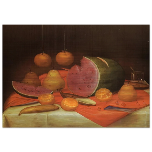 STILL LIFE WITH WATERMELON - Fernando Botero Brushed Aluminum Print - 70x100 cm / 28x40 inches | Fernando Botero Aluminum Print | Fernando Botero Prints