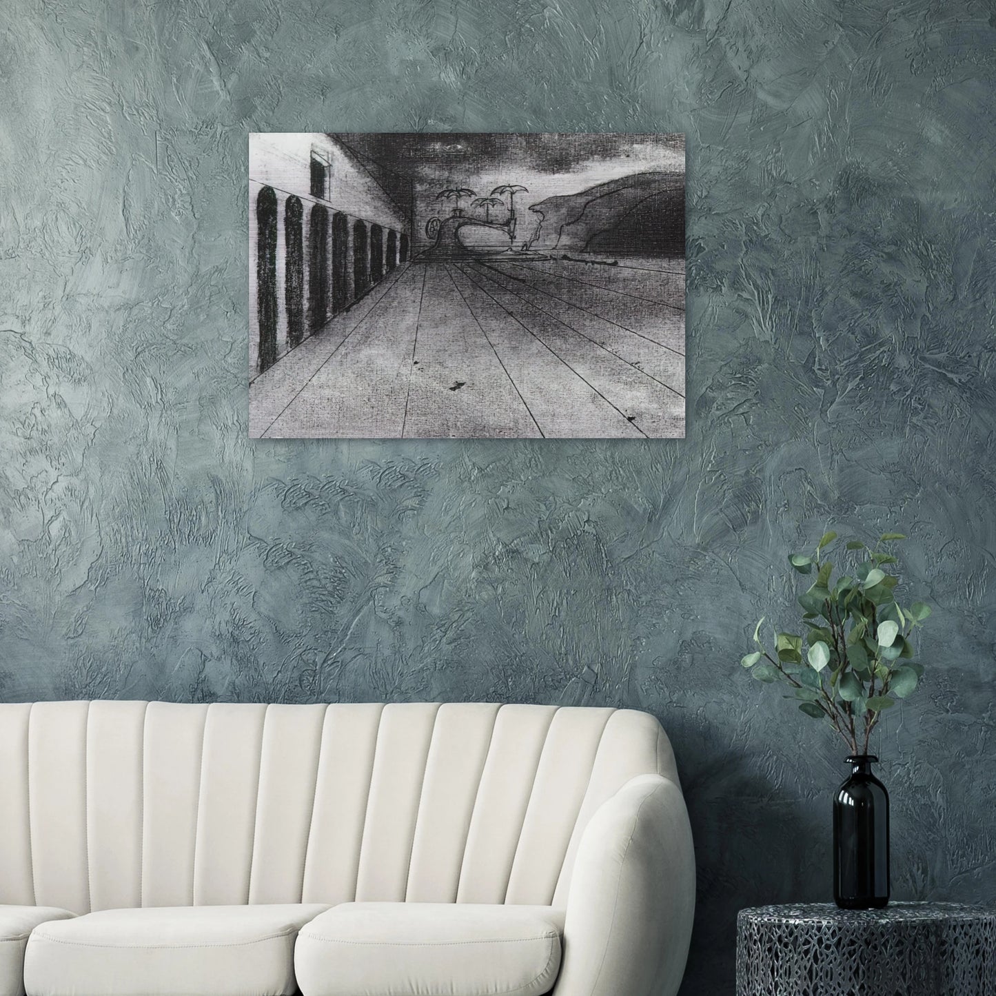 LANDSCAPE AFTER DE CHIRICO UNFINISHED - Salvador Dali Brushed Aluminum Print - 70x100 cm / 28x40 inches | Salvador Dali Aluminum Print | Salvador Dali Prints