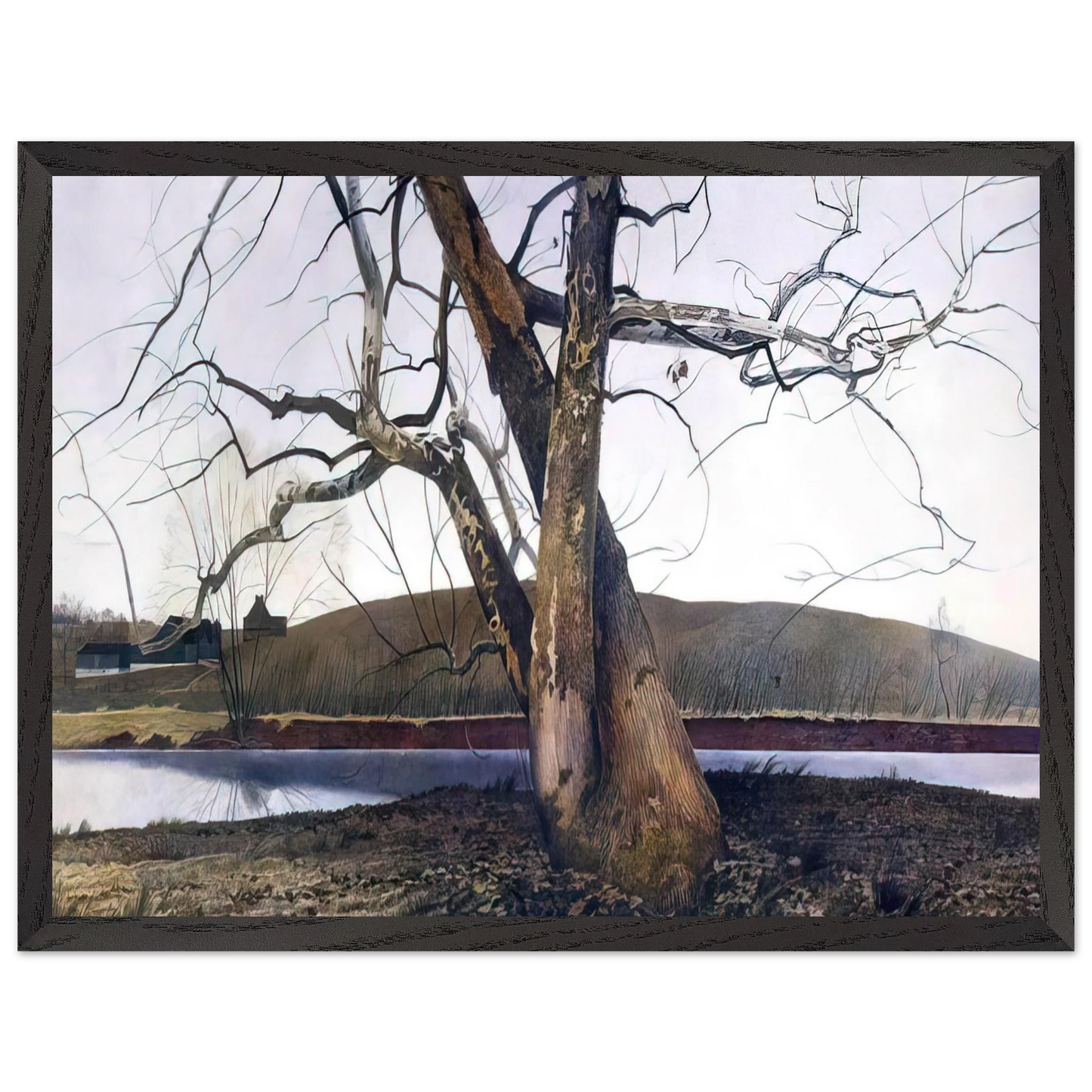 Andrew Wyeth - DIL HUEY FARM Wall Art - 30x40 cm / 12x16 inches - Premium Wooden Framed Poster With Fine Art Paper-canvas - White frame