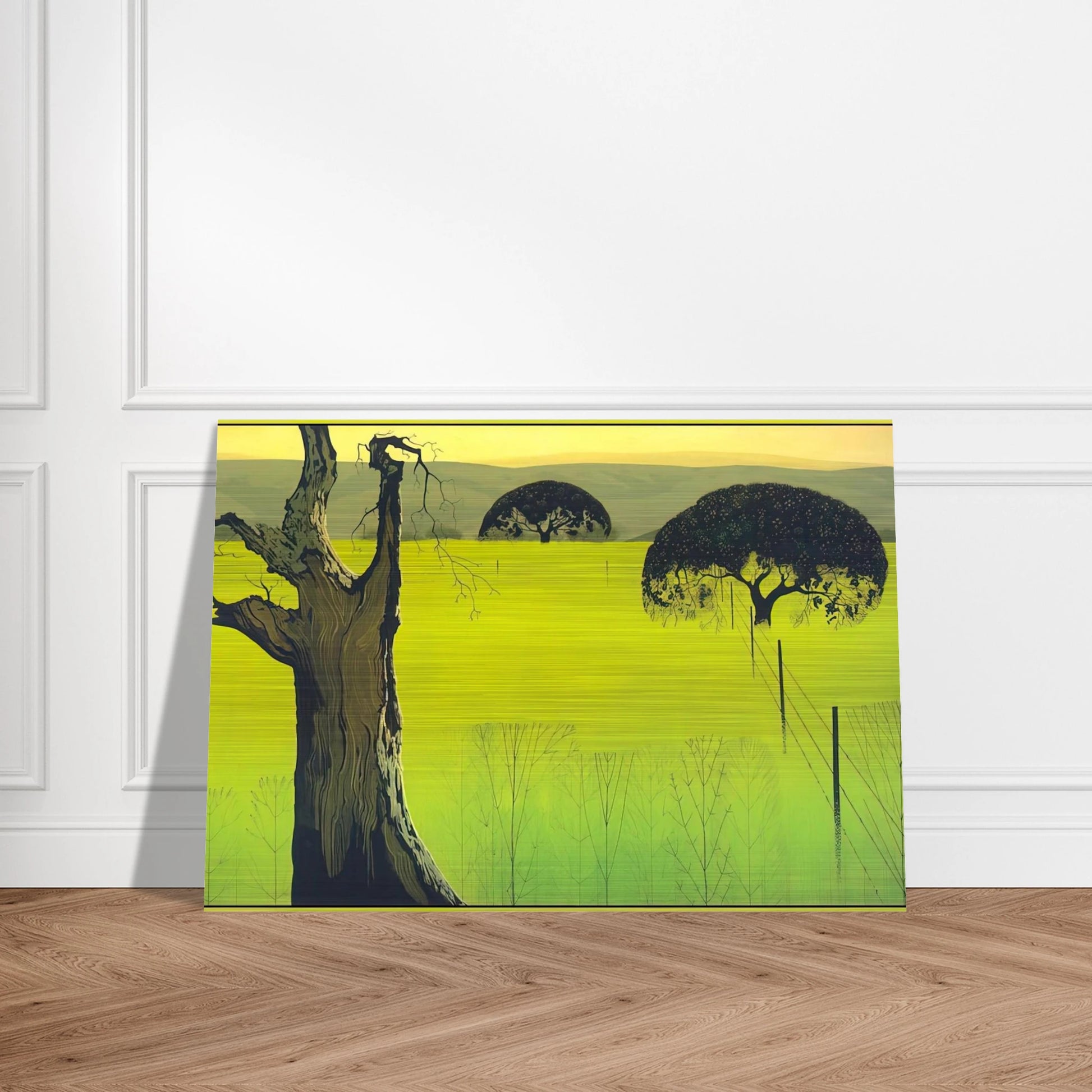 Mustard Field - Eyvind Earle Brushed Aluminum Print - 70x100 cm / 28x40 inches | Eyvind Earle Aluminum Print | Eyvind Earle Prints