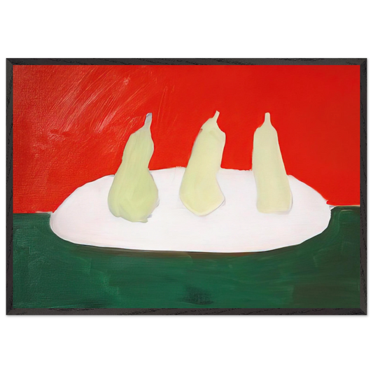 Nature morte poires fond vert et orange - Art Informel - Nicolas de Stael 70x100 cm / 28x40 inches Framed Art Print – Black Wooden Frame