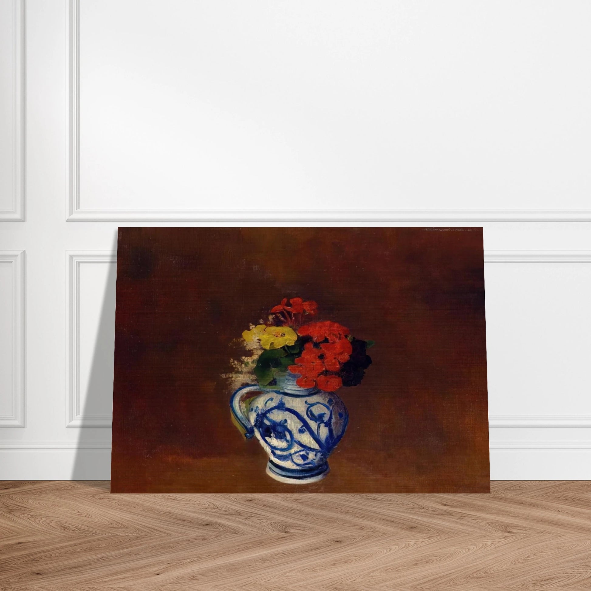 GERANIUMS AND OTHER FLOWERS IN A STONEWARE VASE - Odilon Redon Brushed Aluminum Print - 70x100 cm / 28x40 inches | Odilon Redon Aluminum Print | Odilon Redon Prints
