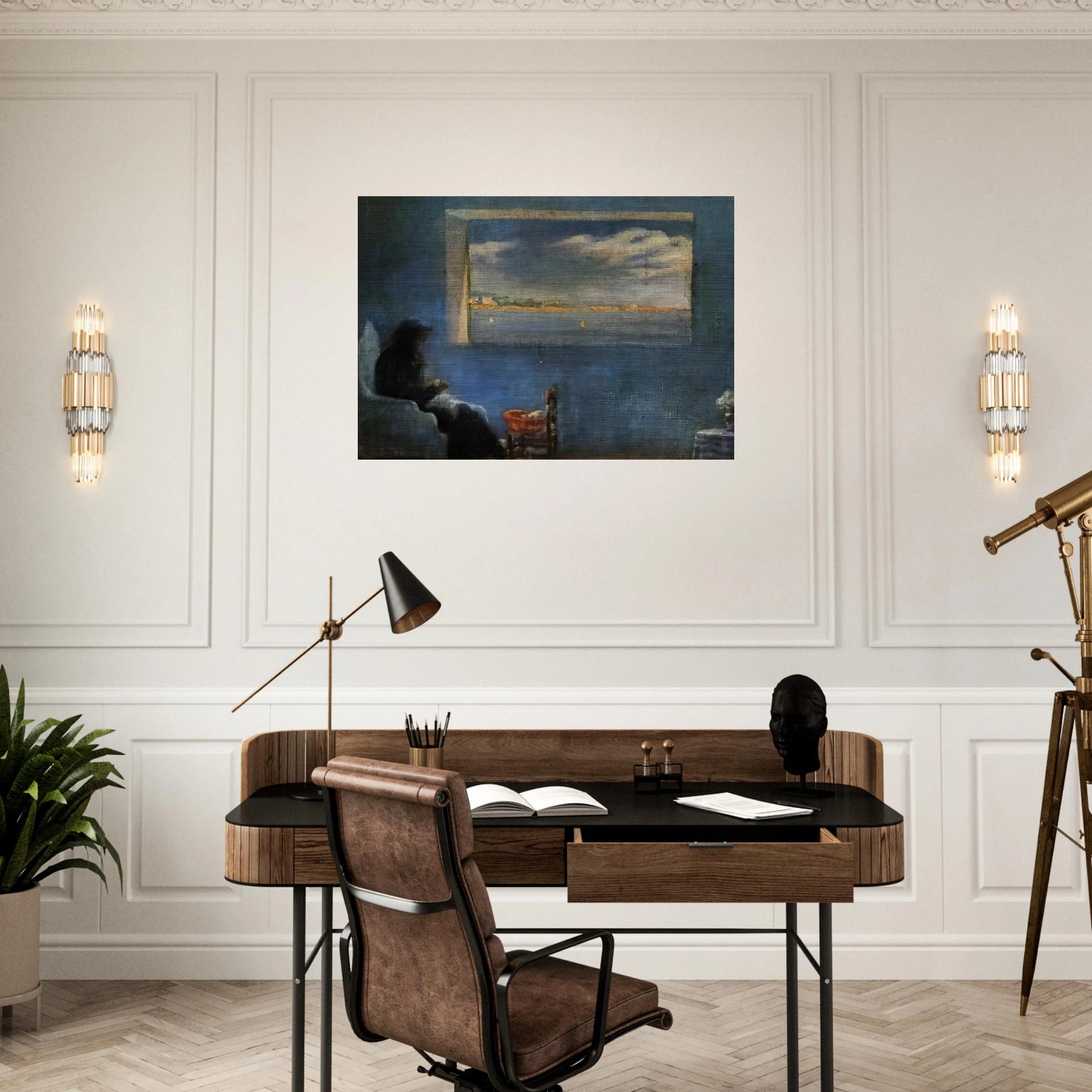 PORTRAIT OF GRANDMOTHER ANA SEWING - Salvador Dali Brushed Aluminum Print - 70x100 cm / 28x40 inches | Salvador Dali Aluminum Print | Salvador Dali Prints
