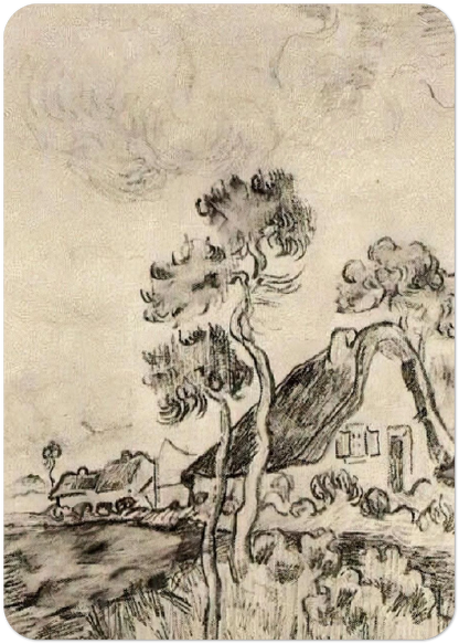 Cottages and Trees By Vincent van Gogh Pack of 10 Post Cards | Vincent van Gogh Post Cards | A6 (10.5 x 14.8 cm) - 4.1 x 5.8 inches