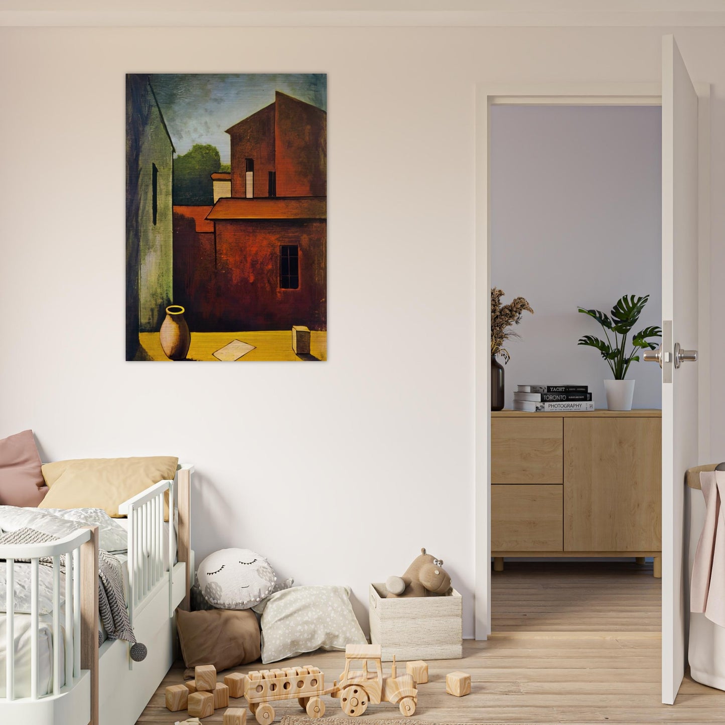 THE RED HOUSE 1927 - Carlo Carra Brushed Aluminum Print - 70x100 cm / 28x40 inches | Carlo Carra Aluminum Print | Carlo Carra Prints