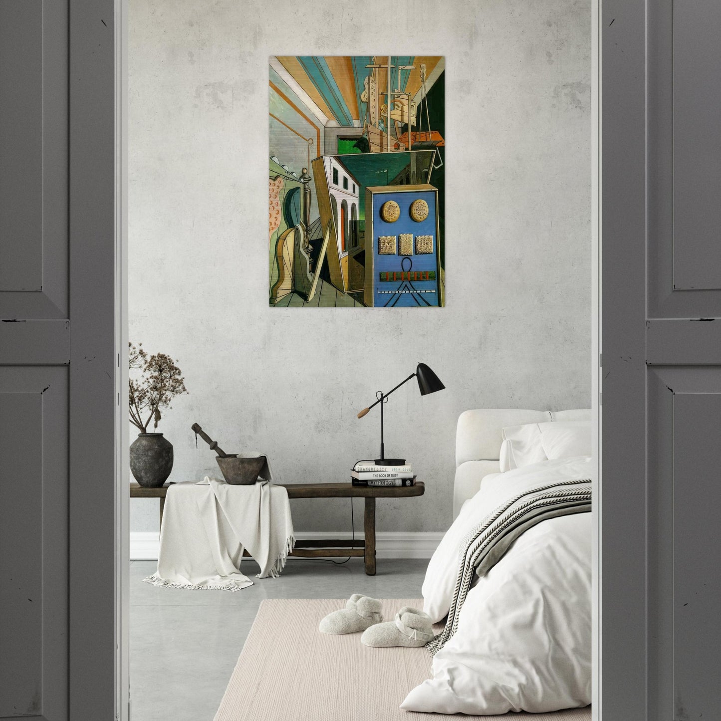 METAPHYSICAL INTERIOR WITH BISCUITS 1916 - Giorgio de Chirico Brushed Aluminum Print - 70x100 cm / 28x40 inches | Giorgio de Chirico Aluminum Print | Giorgio de Chirico Prints