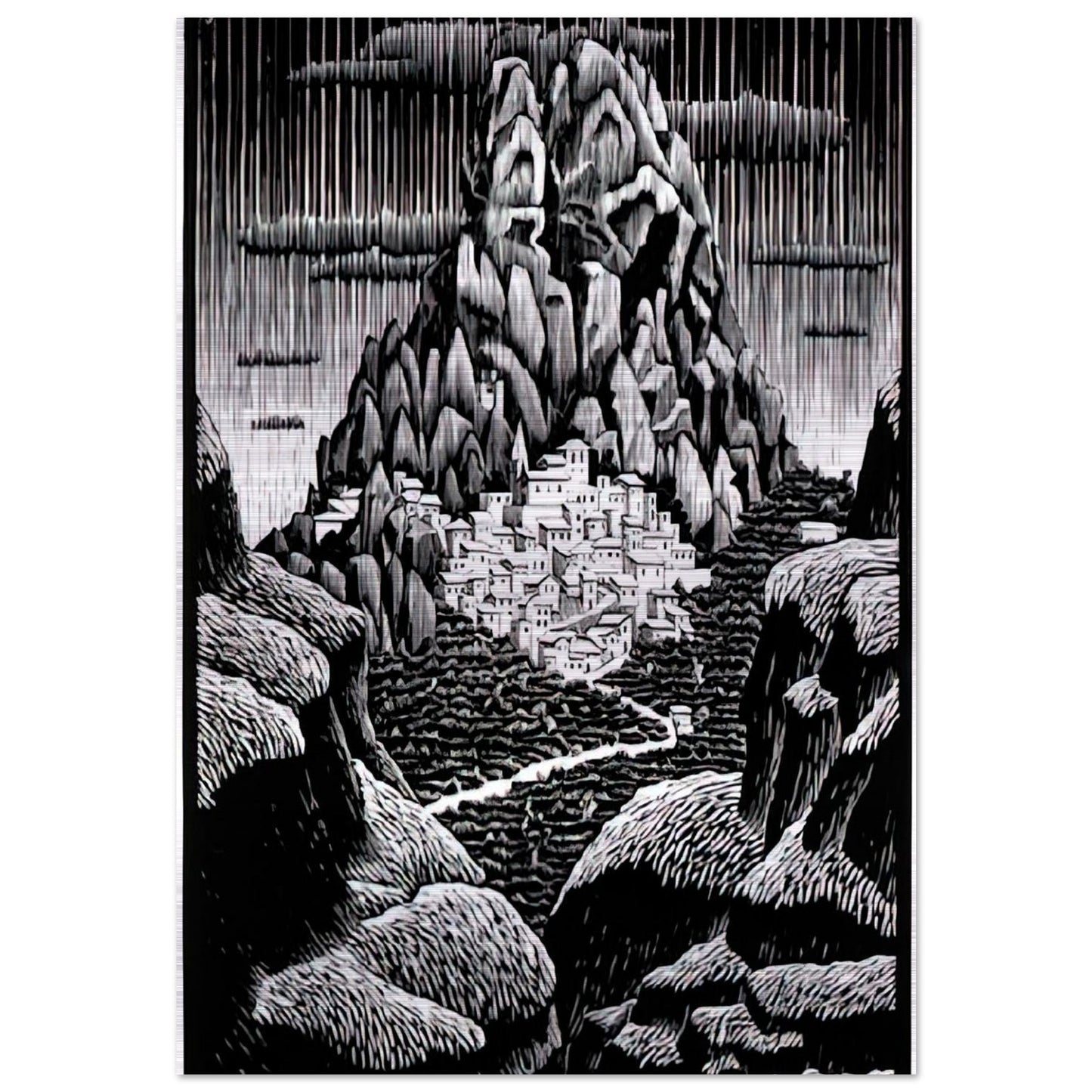 PENTEDATTIO CALABRIA JANUARY 1930 1930 - MC Escher Brushed Aluminum Print - 70x100 cm / 28x40 inches | MC Escher Aluminum Print | MC Escher Prints
