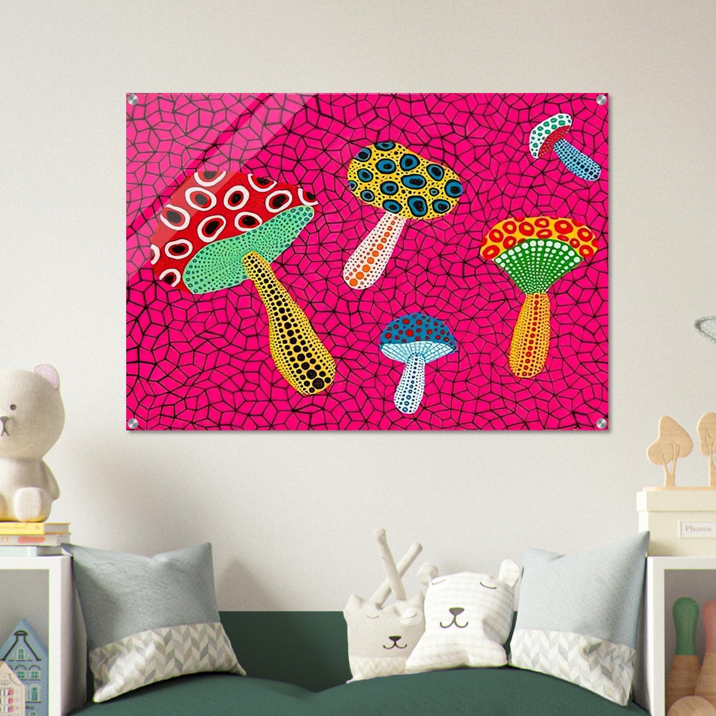 MUSHROOMS 1995 - Yayoi Kusama Acrylic Print - 70x100 cm / 28x40″ inches