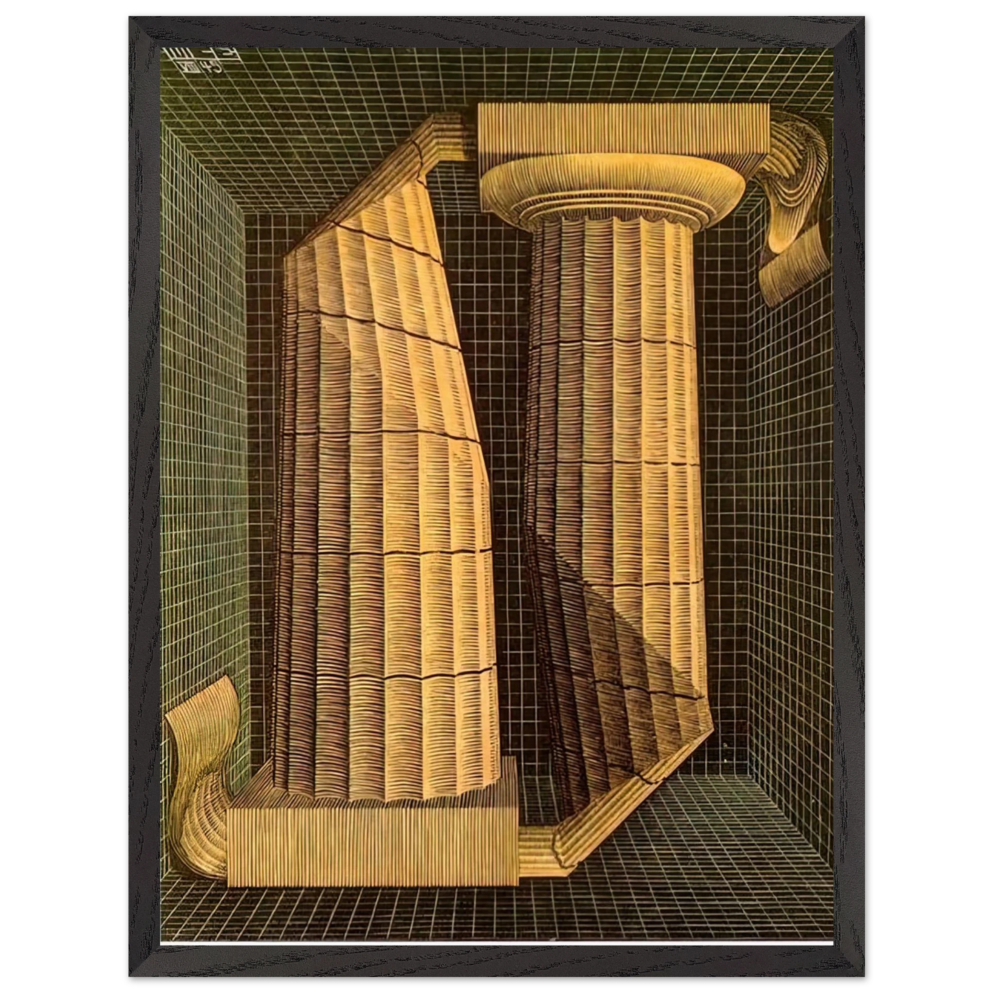 MC Escher - DORIC COLUMNS Wall Art - 21x29.7 cm / 8x12" - Premium Wooden Framed Poster With Fine Art Paper-canvas - Wood frame