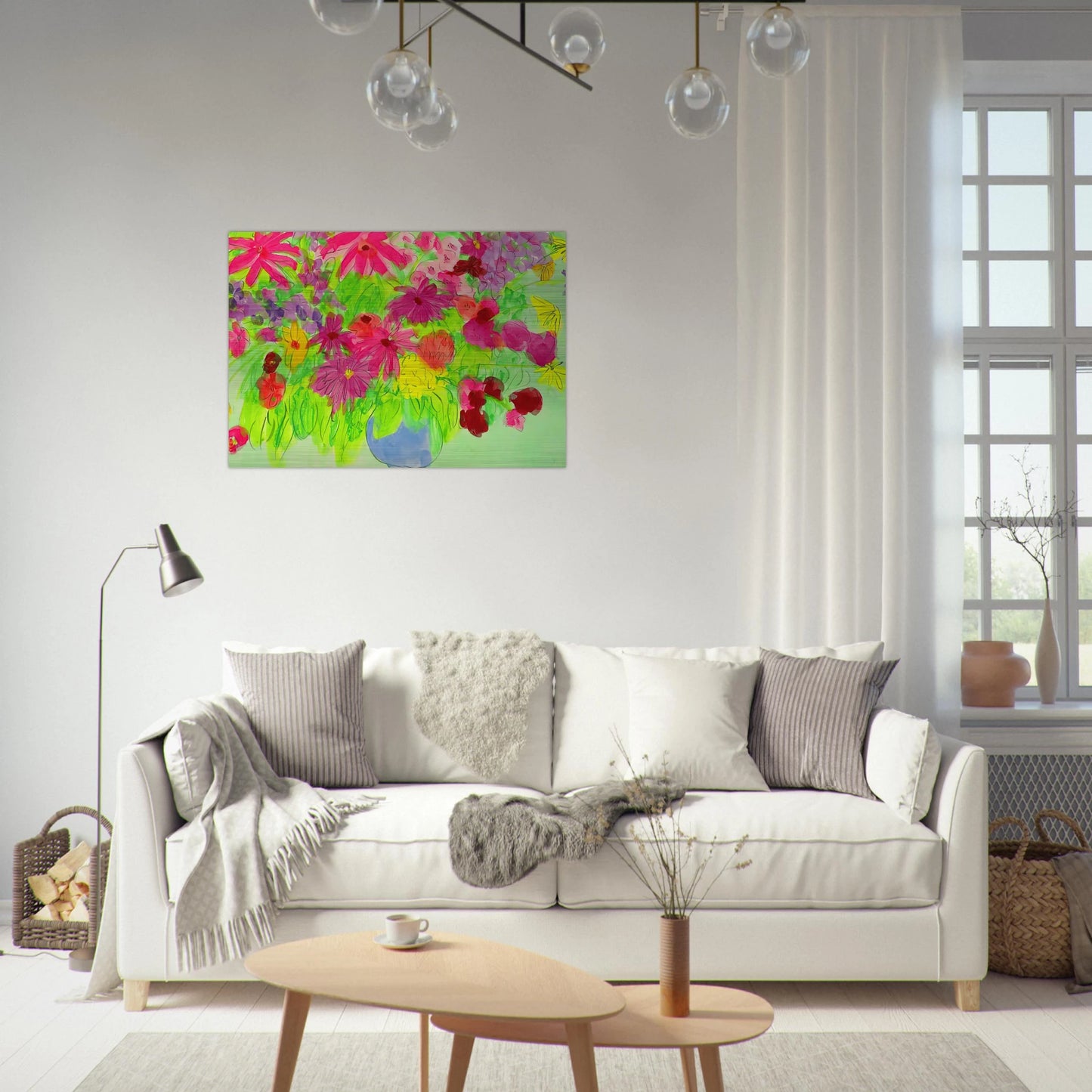 Blue Vase, Many Flowers - Naïve Art Primitivism, Pop Art - Walasse Ting Brushed Aluminum Print - 70x100 cm / 28x40 inches | Walasse Ting Aluminum Print | Walasse Ting Prints