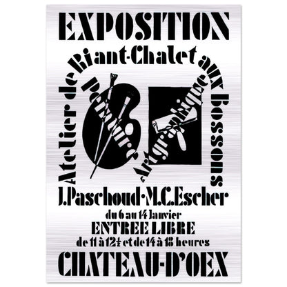 POSTER FOR EXHIBITION JOHN PASCHOUD AND M C ESCHER DECEMBER 1936 1936 - MC Escher Brushed Aluminum Print - 70x100 cm / 28x40 inches | MC Escher Aluminum Print | MC Escher Prints