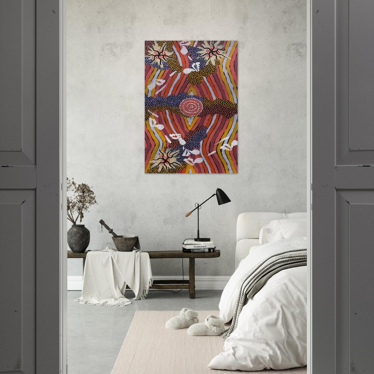 Womans Dreaming - 2000 - Clifford Possum Tjapaltjarri Brushed Aluminum Print - 70x100 cm / 28x40 inches | Clifford Possum Tjapaltjarri Aluminum Print | Clifford Possum Tjapaltjarri Prints