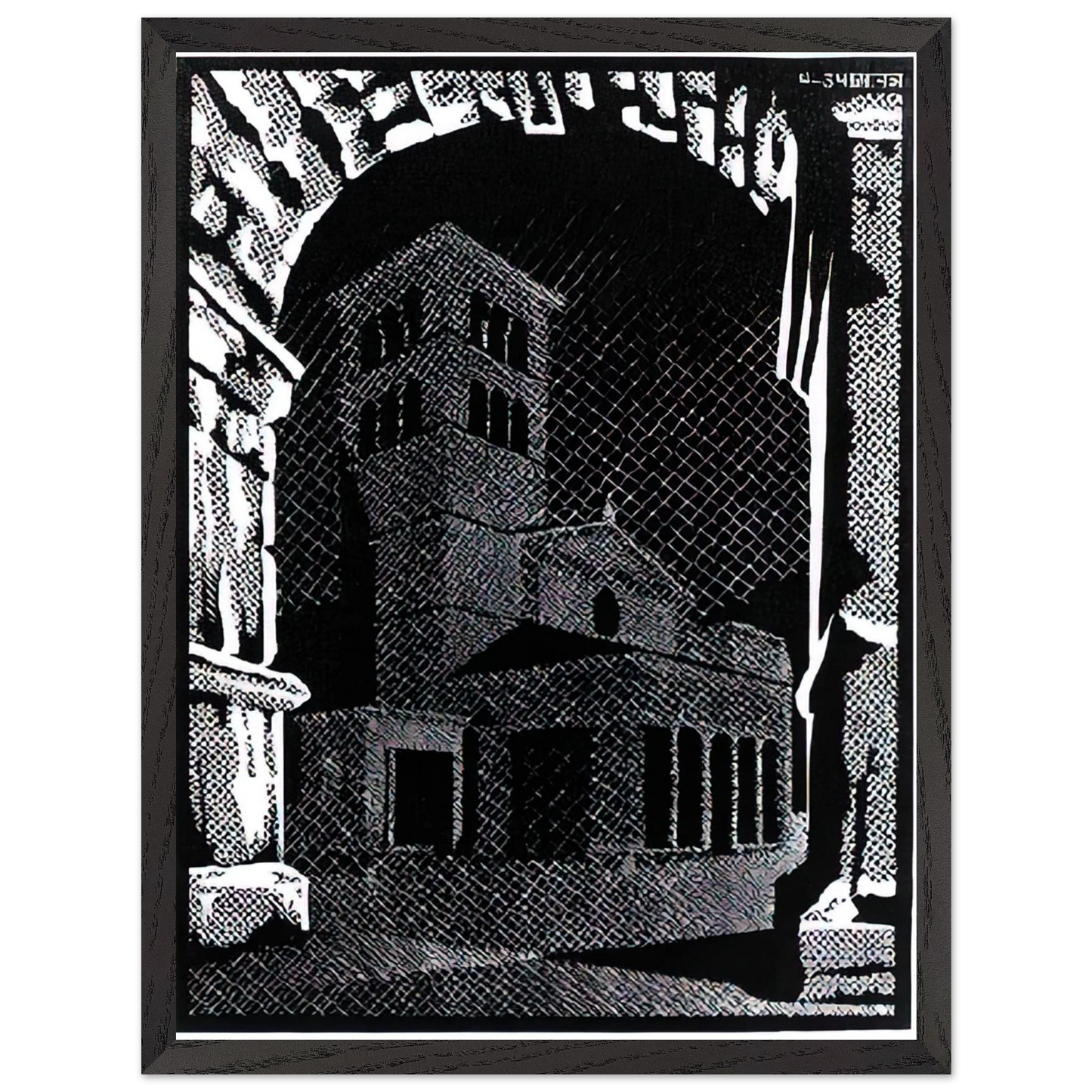MC Escher - NOCTURNAL ROME 3 Wall Art - 21x29.7 cm / 8x12" - Premium Wooden Framed Poster With Fine Art Paper - White frame