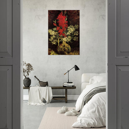 Vase with Gladioli and Carnations - Vincent van Gogh Brushed Aluminum Print - 70x100 cm / 28x40 inches | Vincent van Gogh Aluminum Print | Vincent van Gogh Prints