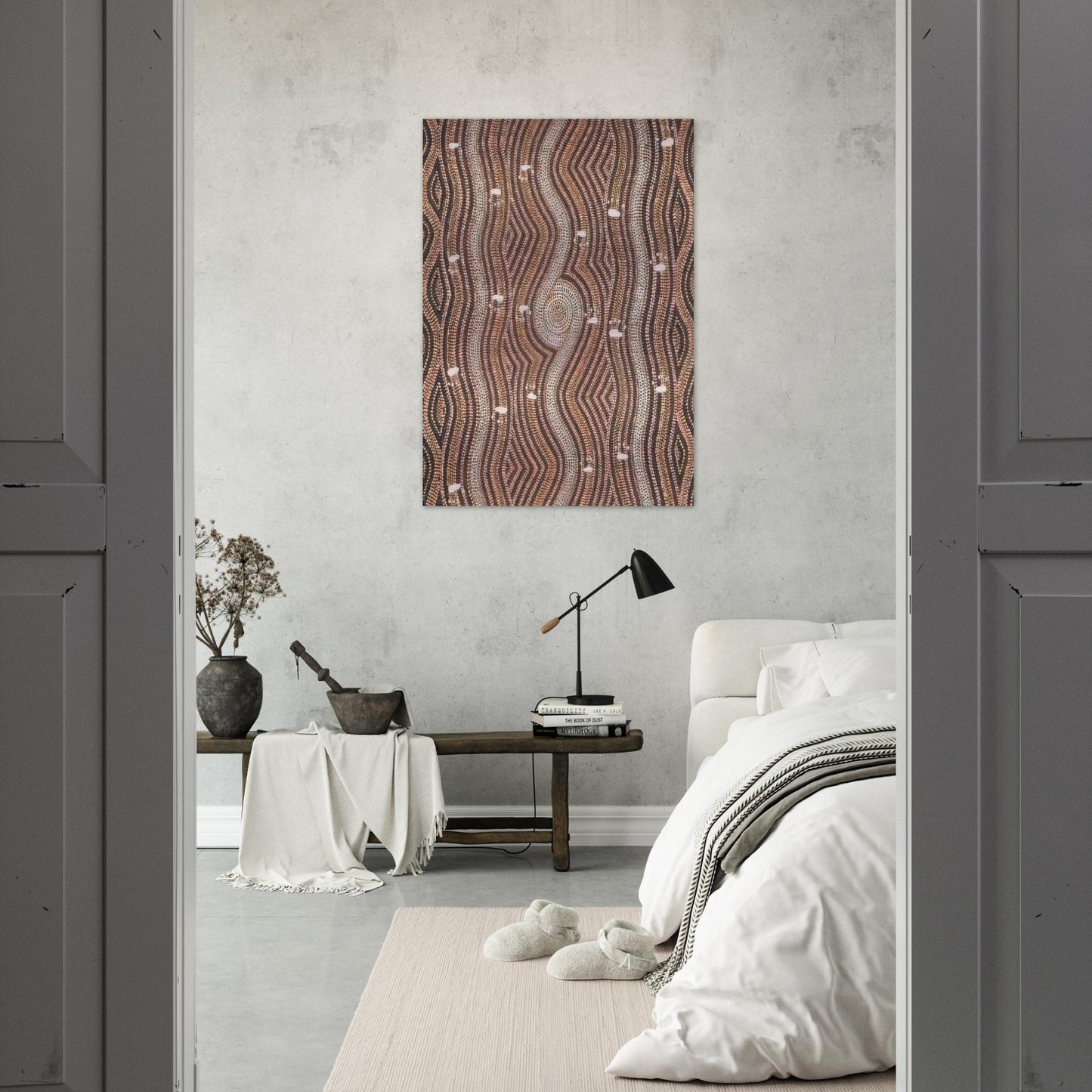 Possum Dreaming - 1985 - Clifford Possum Tjapaltjarri Brushed Aluminum Print - 70x100 cm / 28x40 inches | Clifford Possum Tjapaltjarri Aluminum Print | Clifford Possum Tjapaltjarri Prints
