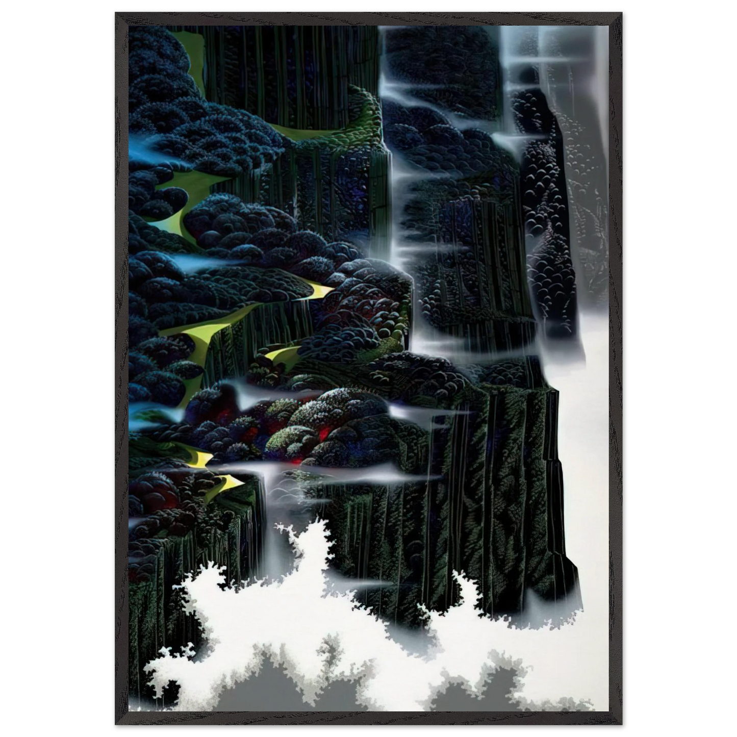 Sea Cliffs Rising - Eyvind Earle 70x100 cm / 28x40 inches Framed Art Print – Black Wooden Frame