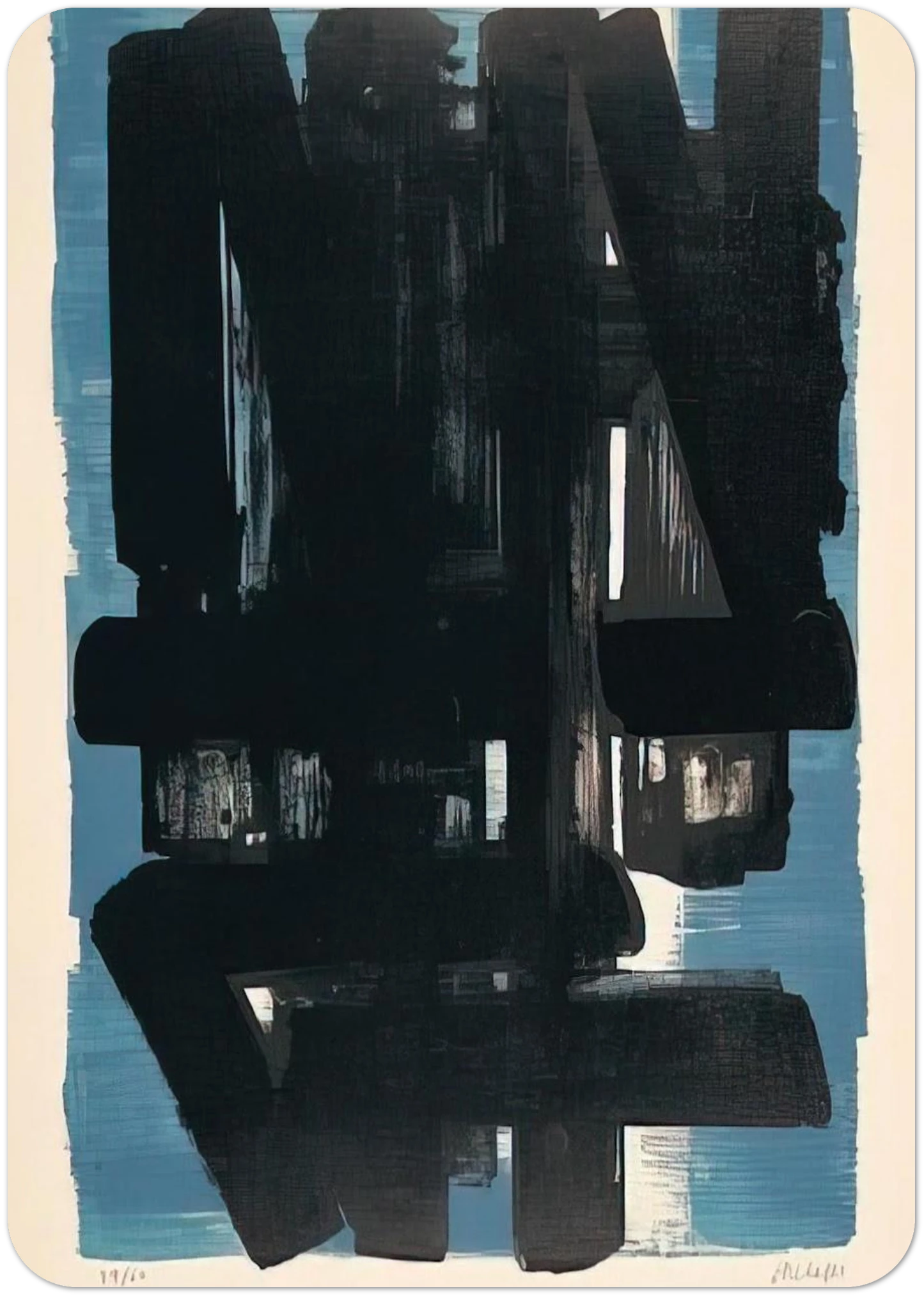 Lithographie No. 5 - 1957 By Pierre Soulages Pack of 10 Post Cards | Pierre Soulages Post Cards | A6 (10.5 x 14.8 cm) - 4.1 x 5.8 inches