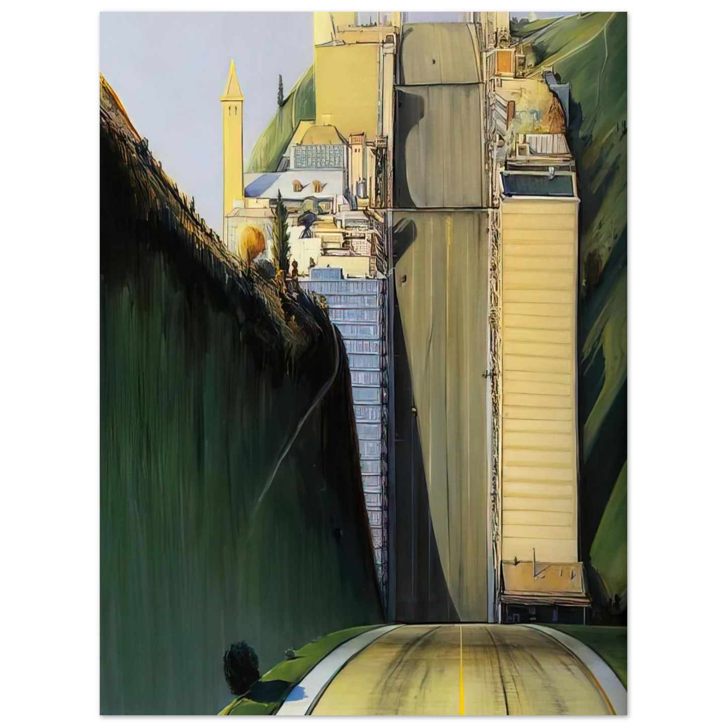 Wayne Thiebaud - Park Place - 1993 Wall Art - 21x29.7 cm / 8x12" - Premium Wooden Framed Poster With Fine Art Paper-canvas - White frame
